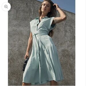 NU Denmark YMKE Shirt Midi Dress Button Down Belted Pleated Mint Green Small